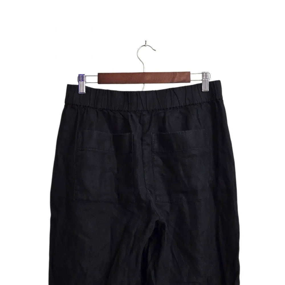 Everlane The Linen Easy High Rise Wide Leg Ankle Pant In Black Sz L